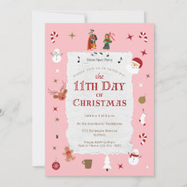 Convites 12 Days of Christmas Cute Retro Midcentury Pink