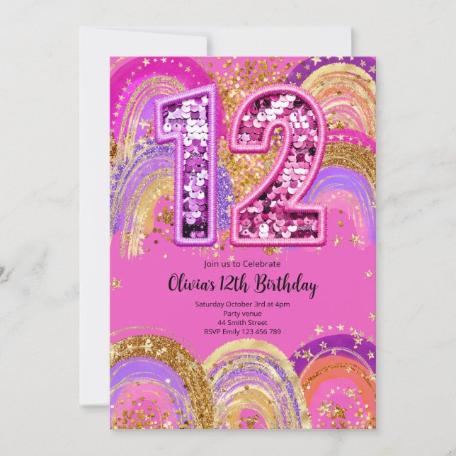 Convites 12th Birthday Girls Invitation (Frente)