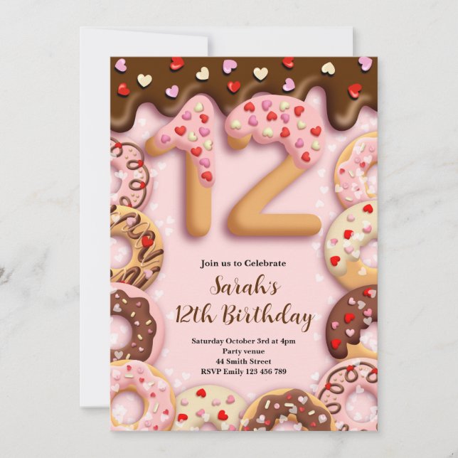 Convites 12th Birthday Girls Invitation (Frente)