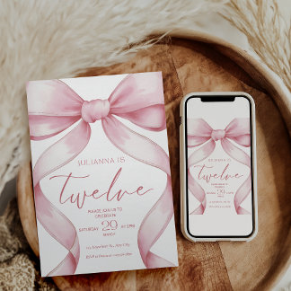 Convites 12th Birthday Invitation Pink Coquette Invite Girl