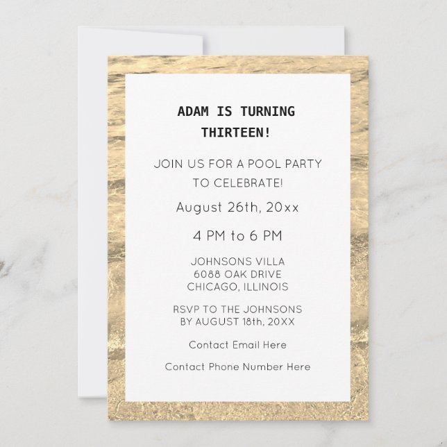 Convites 13 Aniversário da Idade Personalizada Nome da Água (Frente)