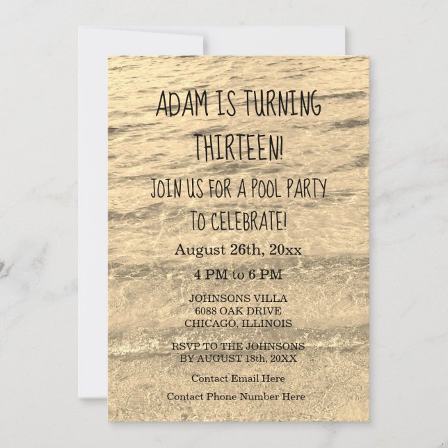 Convites 13 Aniversário da Idade Personalizada Nome da Água (Frente)