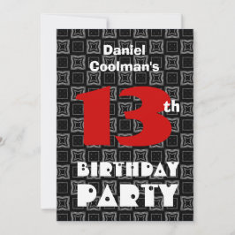 Convites 13 Aniversário moderno Adolescente Negro Padrão Br