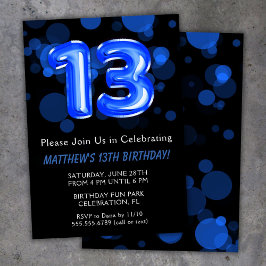 Convites 13 Birthday Balloons Kids Blue Boy Party