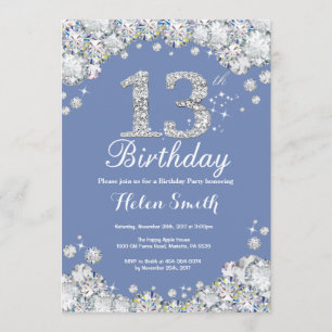 Convites 13 Birthday Blue e Silver Diamond