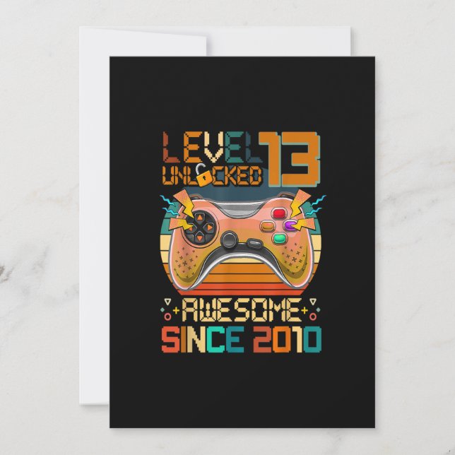 Convites 13 Birthday Boys Video Game Nível 13 Desbloqueado  (Frente)