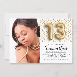 Convites 13 Birthday Confetti - Retrato Dourado