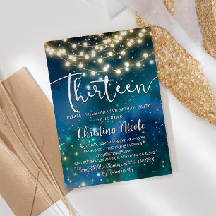 Convites 13 Birthday Galaxy Turquoise Azul Verde