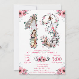 Convites 13 Birthday Girl Foto Collage Pink Flower White