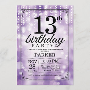 Convites 13 Birthday Invitation Purple Glitter