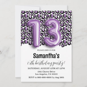 Convites 13 Birthday Leopard Animal Print Invance