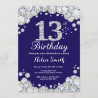 13 Birthday Marinho Blue e Silver Diamond
