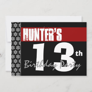 Convites 13 Birthday Modern Para Ele Preto Vermelho G206