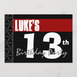 Convites 13 Birthday Modern Para Ele Preto Vermelho G213
