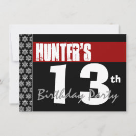 Convites 13 Birthday Modern Para Ele Red White Black G206