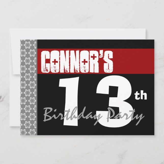 Convites 13 Birthday Modern Para Ele Red White Black G211 (Frente)