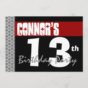 Convites 13 Birthday Modern Para Ele Red White Black G211
