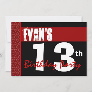 Convites 13 Birthday Modern Para Ele Vermelho X207