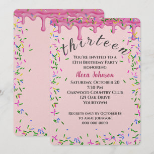 Convites 13 Birthday Pink Iching E Sprinkles
