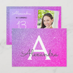 Convites 13 Birthday Sparkle Foto Rosa Púrpura