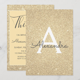 Convites 13 de Brilho Dourado Treze Aniversário
