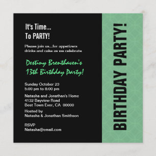 Convites 13 Teen Birthday Modern Mint e Black W745
