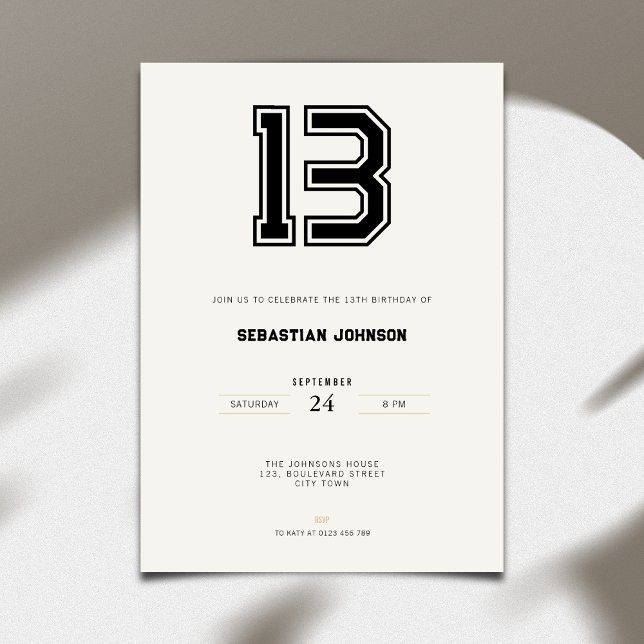 Convites 13th Birthday Invitation - Minimal Sport Style (13th birthday invitation simple sport design for teenagers)