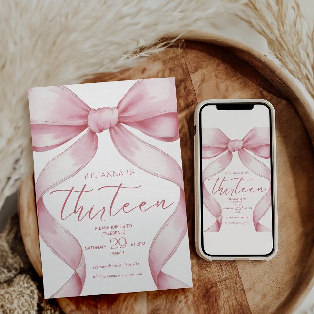 Convites 13th Birthday Invitation Pink Coquette Invite Girl (Criador carregado)