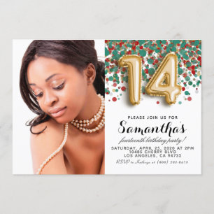 Convites 14 Birthday Confetti Dourado Retrato