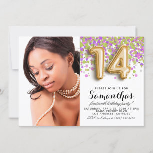 Convites 14 Birthday Confetti Dourado Retrato