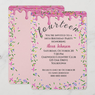 Convites 14 Birthday Pink Iching E Sprinkles