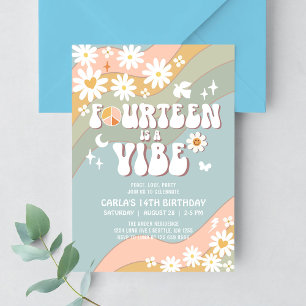 Convites 14 é uma Vibe Daisy Hippie Aniversário Retro 70s
