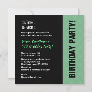 Convites 14 Teen Birthday Modern Mint e Black W746