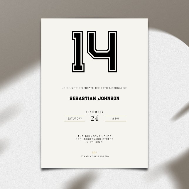 Convites 14th Birthday Invitation - Minimal Sport Style (14th birthday invitation simple sport design for teenagers)
