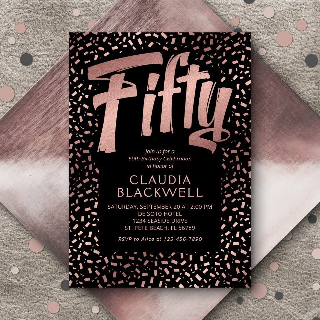 Convites 150º Aniversário Rosa Dourado Confetti (Criador carregado)