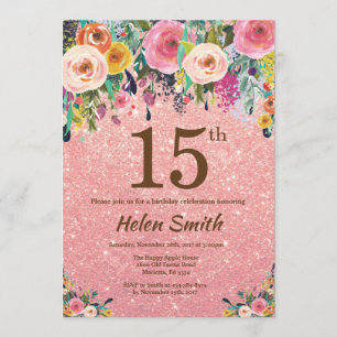 Convites 15 Azul Rosa Brilhante Rosa Dourado