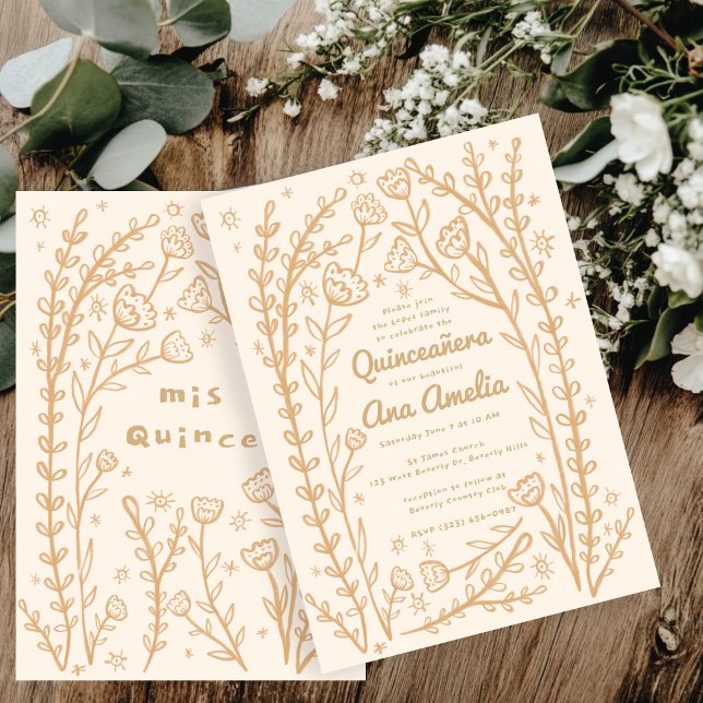 Convites 15 BDay Quineañera Vinheiras Quimsical Florais Per (Quineañera 15th BDay Whimsical Floral Vines Custom Invitation
)