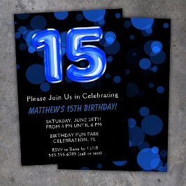 Convites 15 Birthday Balloons Kids Blue Boy Party