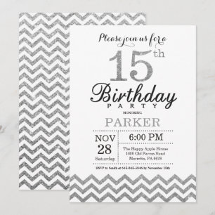 Convites 15 Birthday Invitation Silver Glitter
