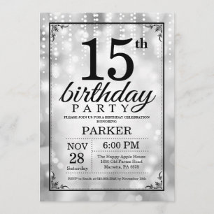 Convites 15 Birthday Invitation Silver Glitter