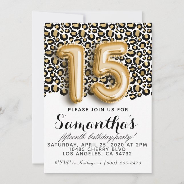 Convites 15 Birthday Leopard Animal Print Invance (Frente)