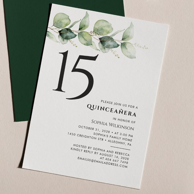 Convites 15 Birthday Quinceanera Eucalyptus Foliage (Criador carregado)