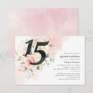 Convites 15 de Aniversário Cinzento-Rosa Quinceanera Botâni