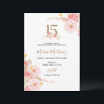 Convites 15 de Aniversário do Rosa de Flores Cor-de-Rosa<br><div class="desc">Blish Rosa Dourado Pink Flowers 15 de Aniversário,  Quinceanera Mis Quince Anos,  15 de Aniversário,  16º Aniversário, </div>