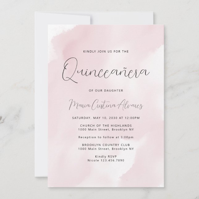 Convites 15 de Aquañera Cor-de-Rosa Cinzenta Quinceañera (Frente)