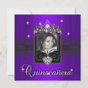 Convites 15 de Quinceanera com brilho roxo