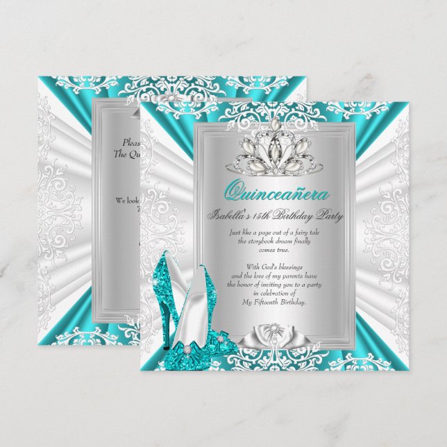 Convites 15 de Quinceanera Festa de aniversário Brilhante (Frente/Verso)