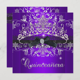 Convites 15 de Quinceanera Glitter Roxo Tiara Arco Preto