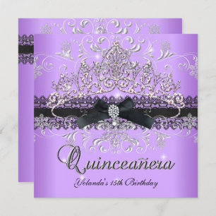 Convites 15 de Quinceanera Glitter Roxo Tiara Arco Preto