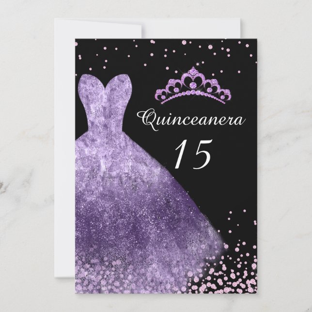 Convites 15 de Quinceanera, palhaço de vestido roxo (Frente)